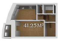 Однокомнатная квартира 41.25 м²