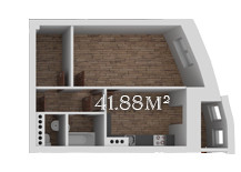Однокомнатная квартира 41.88 м²